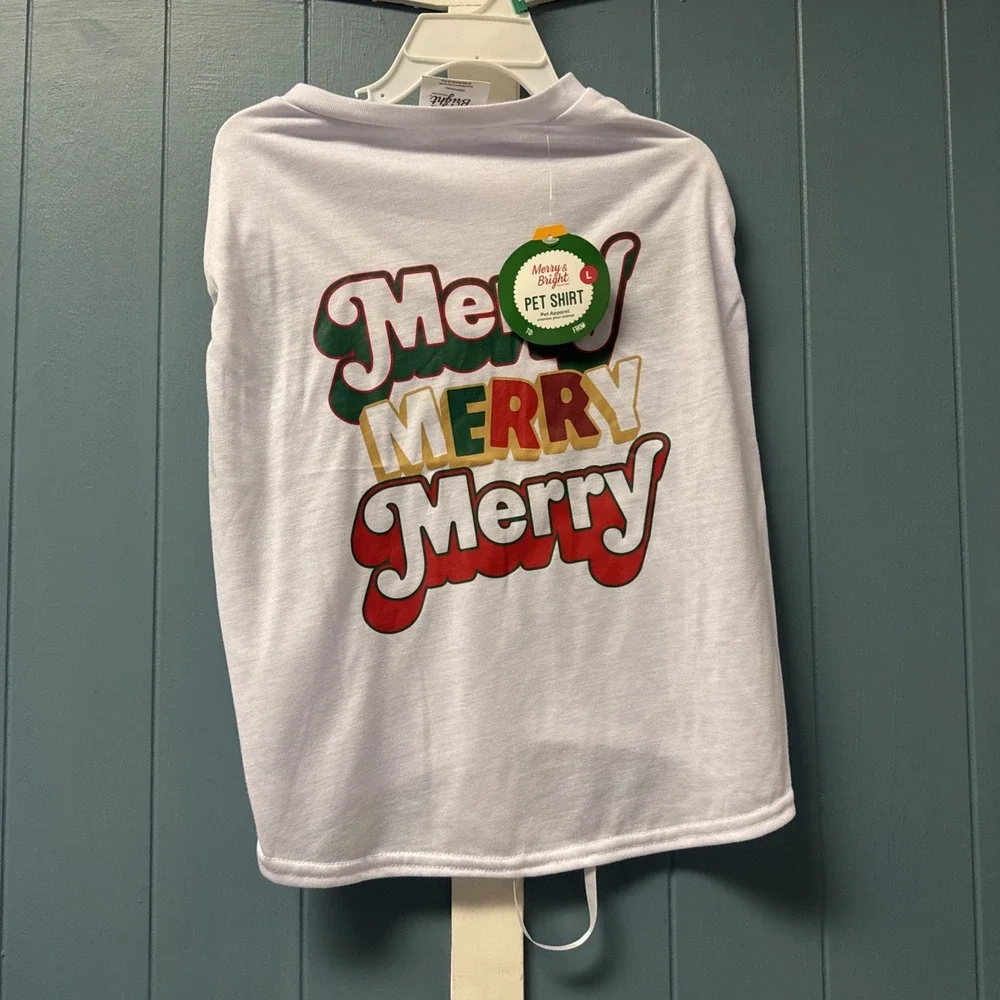 New Merry&Bright Christmas Merry and Bright Dog T-Shirt Size L‎ Large